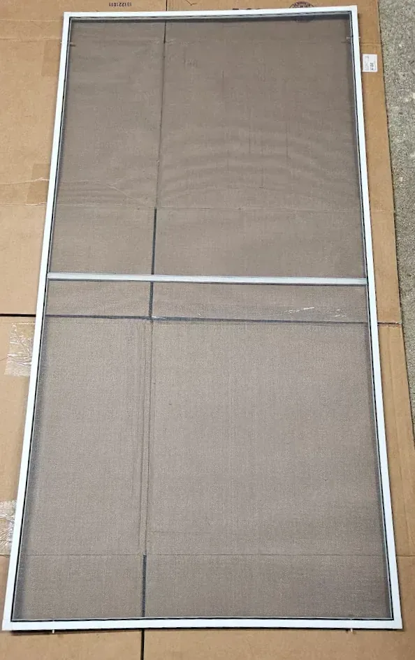 Repaired removable window screen with fresh fitted mesh